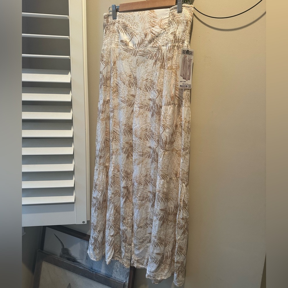 Rewash Beige and White Leaf Print Wide Leg Pants